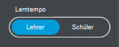 Ein Bild einer Umschaltleiste mit dem Titel "Lektionsschrittmaß", die zum Umschalten zwischen Schaltflächen mit der Bezeichnung "Lehrer" und "Student" verwendet werden kann.