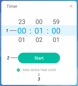 Labels identifying the Timer tool's different interface elements