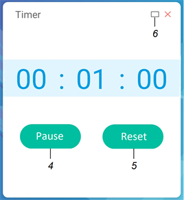 Labels identifying the Timer tool's pause and reset interface buttons