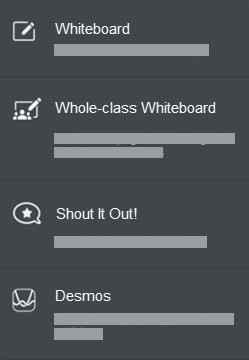 The add page options: Blank Page, Shout it Out! activity, and Desmos graphing calculator.