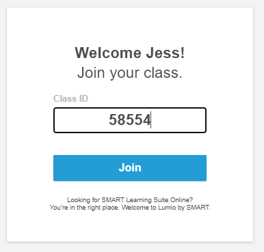image of "Join your class" dialog with a field for typing in the class ID