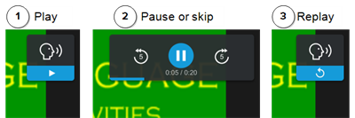 The Play, Pause, Skip, and Replay controls.