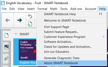 The Help menu in SMART Notebook.