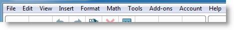 A screenshot displays the menu commands: File, Edit, View, Insert, Format, Math, Tools, Add-ons, Account, Help