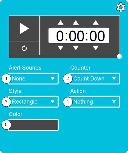 The timer widget's settings labelled 1 to 5.
