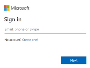Image if Microsoft's sign-in idalog with the options to sign in or create an account