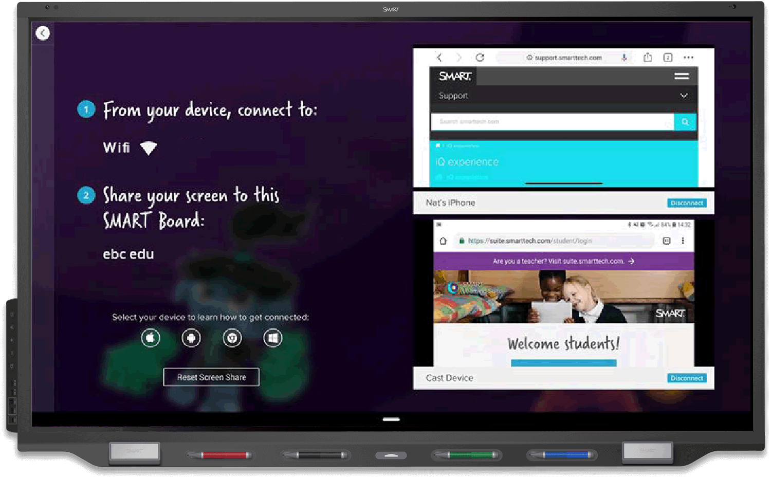 Interaktiver Bildschirm der SMART Board 7000R-Serie mit der Bildschirmfreigabe-App