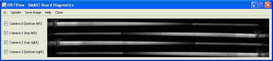 SMART Board Diagnostics DViT View window showing four normal camera views