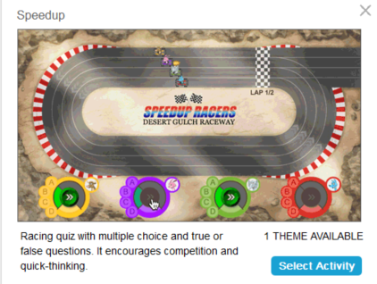 Exemple d'activité Dare-dare montrant les avatars des élèves à côté d'un circuit.