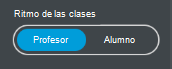 Una imagen con una barra de alternancia titulada Ritmo de la clase que puede ser usada para mostrar/ esconder los botones etiquetados como "docente" y "estudiante".