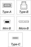 connecteurs Type-A, Type-B, Mini-B, Micro-B et Type-C