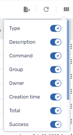 Columns popup with Type, Description, Command, Group, Owner, and Creation Time columns set to display