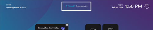 Captura de pantalla de la pantalla de inicio y un resaltado en el logotipo de SMART TeamWorks